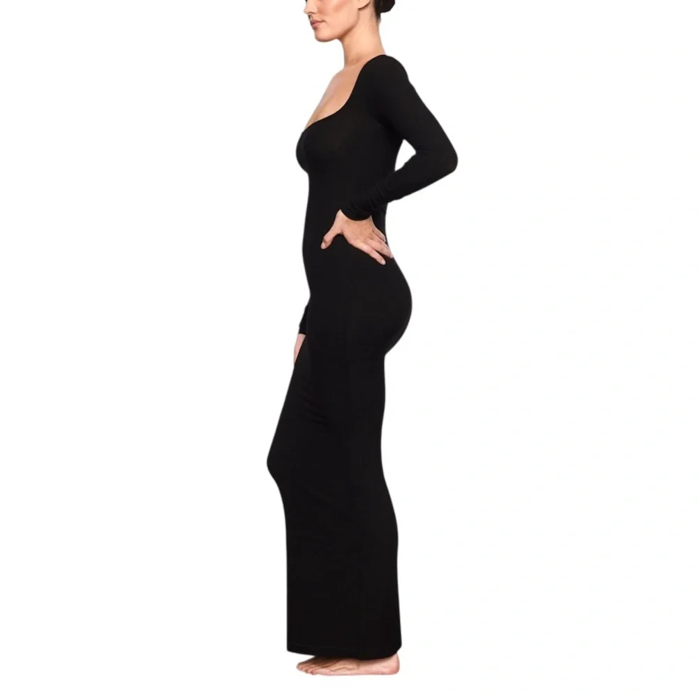 Skims soft lounge LONG SLEEVE DRESS Onyx size MEDIUM - Picture 2 of 10